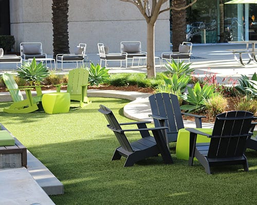 Artificial grass for outdoor seating in commercial property
