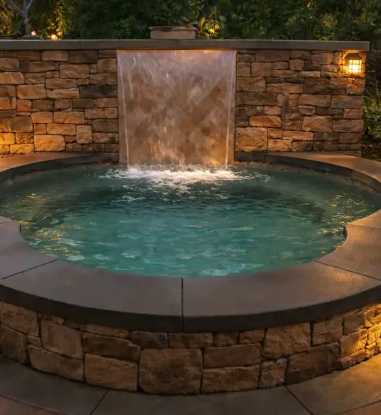 Circular spa and water feature — Peterson Residence, Yorba Linda CA